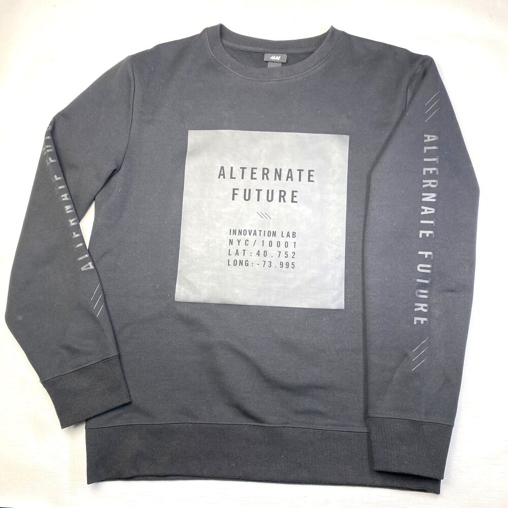H&M "Alternate Future" Black Crewneck Pullover Sweatshirt! Tech Goth Sz M